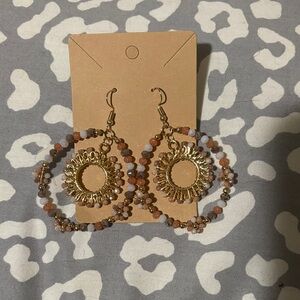 Elegant Gold and Brown Beaded Hoop Earrings